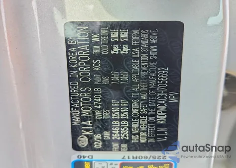 2017 Kia Sportage Lx из США, поврежденный, VIN KNDPMCAC3H7056692